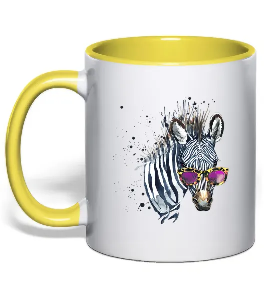 Чашка с цветной ручкой Зебра в окулярах Лимонный фото