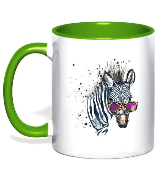 Чашка с цветной ручкой Зебра в окулярах Лаймовый фото