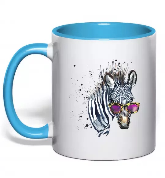 Чашка з кольоровою ручкою Зебра в окулярах Блакитний фото