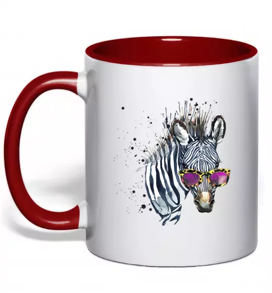 Чашка з кольоровою ручкою Зебра в окулярах Червоний фото