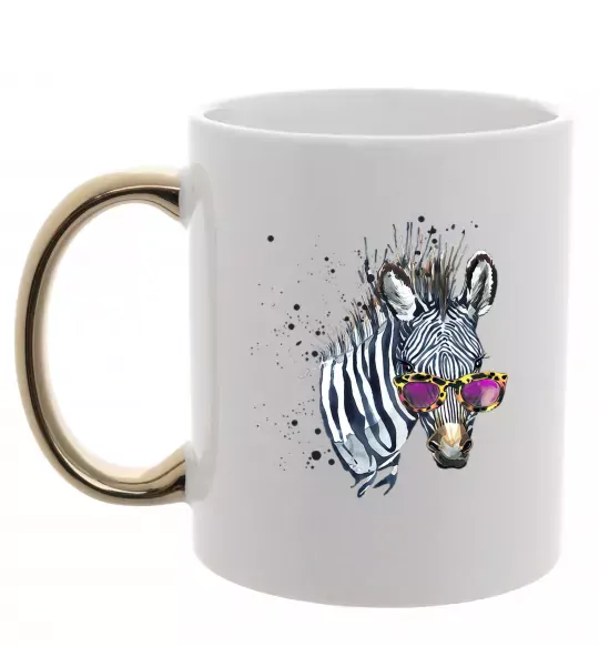 Чашка з кольоровою ручкою Зебра в окулярах Золото фото