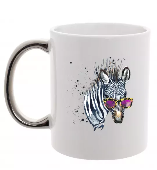 Чашка з кольоровою ручкою Зебра в окулярах Срібло фото