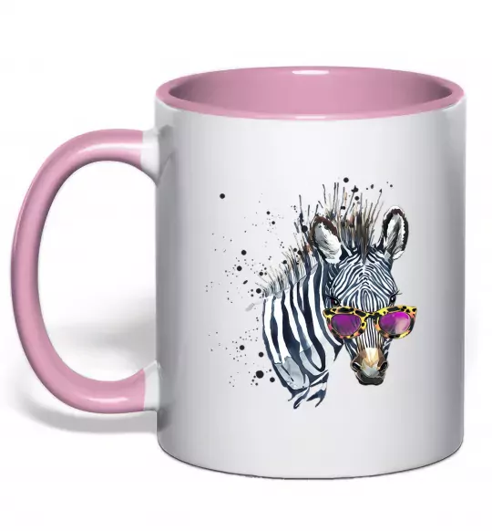 Чашка з кольоровою ручкою Зебра в окулярах Ніжно рожевий фото