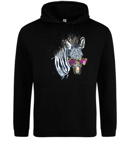 Мужская толстовка (худи) Зебра в окулярах Черный фото