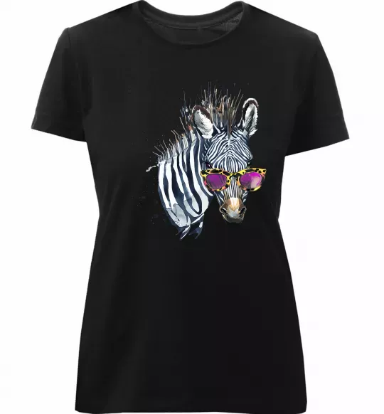 Жіноча преміум футболка Зебра в окулярах Чорний фото