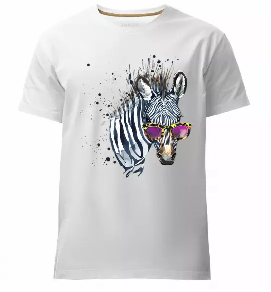 Чоловіча преміум футболка Зебра в окулярах Білий фото