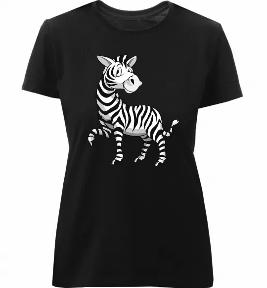 Женская премиум футболка Мультяшна зебра Черный фото