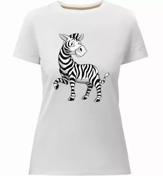 Женская премиум футболка Мультяшна зебра Белый фото