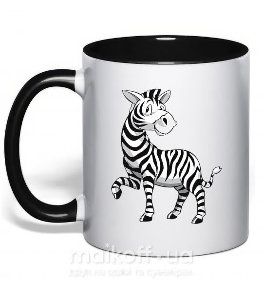 Чашка с цветной ручкой Мультяшная зебра Черный фото
