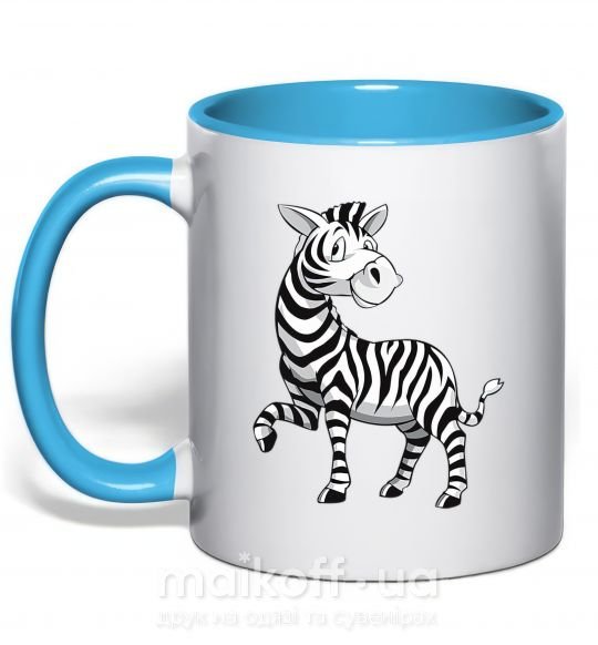 Чашка з кольоровою ручкою Мультяшная зебра Блакитний фото