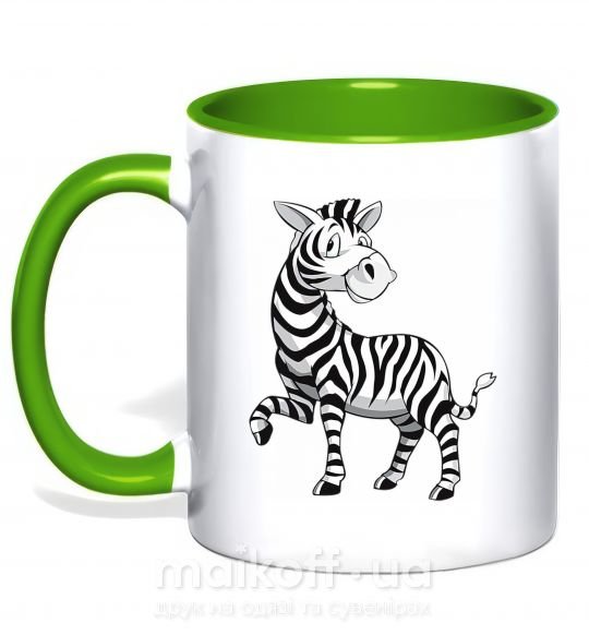 Чашка з кольоровою ручкою Мультяшная зебра Зелений фото