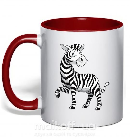 Чашка с цветной ручкой Мультяшная зебра Красный фото
