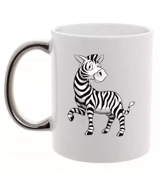 Чашка с цветной ручкой Мультяшна зебра Серебро фото