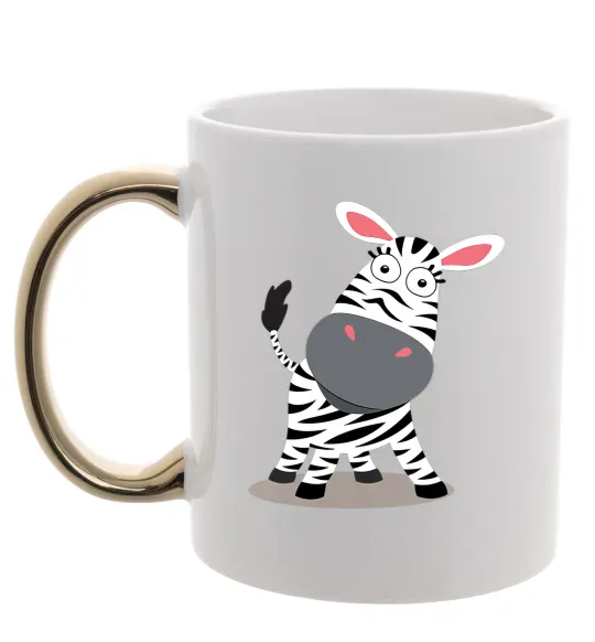 Чашка з кольоровою ручкою Здивована зебра Золото фото