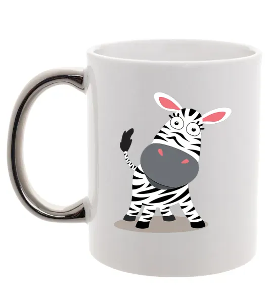 Чашка з кольоровою ручкою Здивована зебра Срібло фото