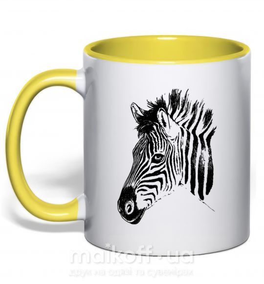 Чашка з кольоровою ручкою Морда зебры Сонячно жовтий фото