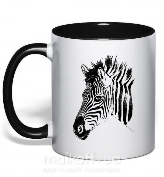 Чашка з кольоровою ручкою Морда зебры Чорний фото