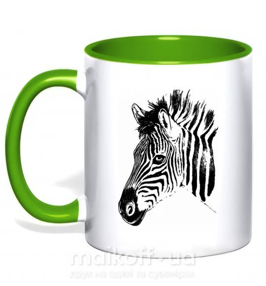 Чашка з кольоровою ручкою Морда зебры Зелений фото