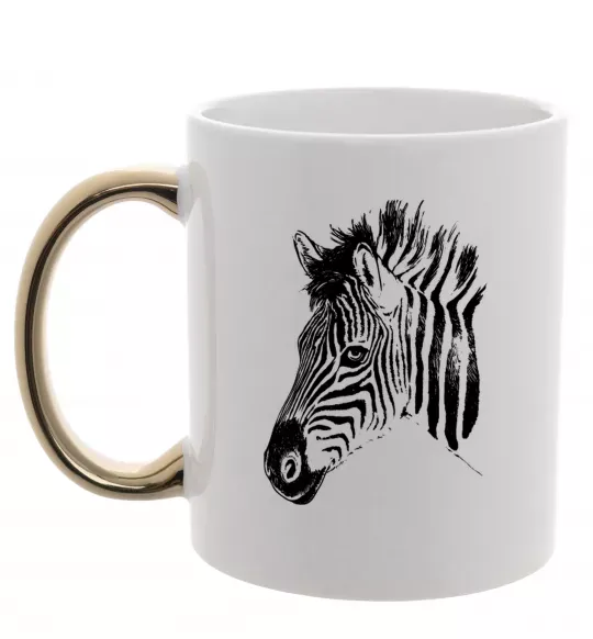 Чашка з кольоровою ручкою Морда зебри Золото фото