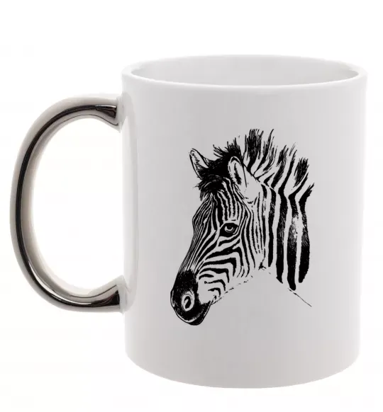 Чашка з кольоровою ручкою Морда зебри Срібло фото