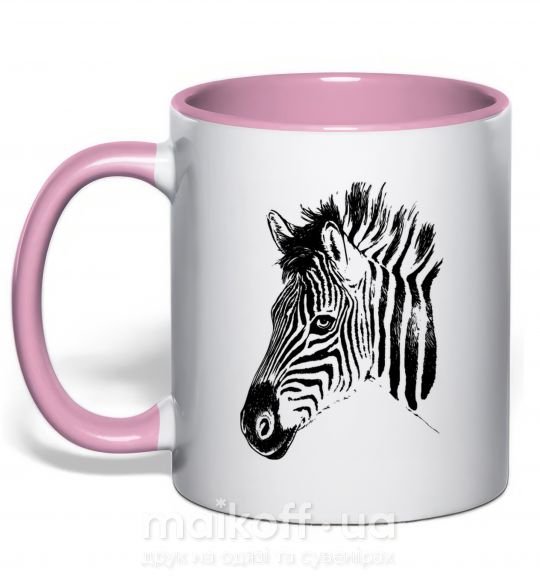 Чашка з кольоровою ручкою Морда зебры Ніжно рожевий фото