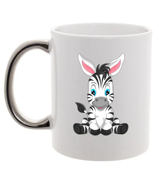 Чашка с цветной ручкой Зебра сидить Серебро фото