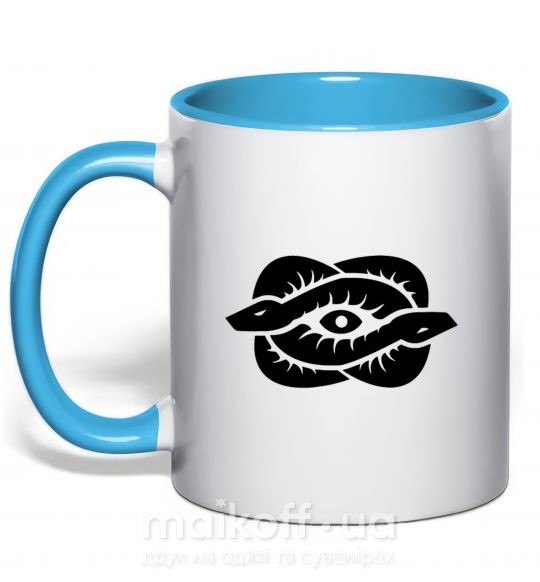 Чашка з кольоровою ручкою Змеи и глаз Блакитний фото