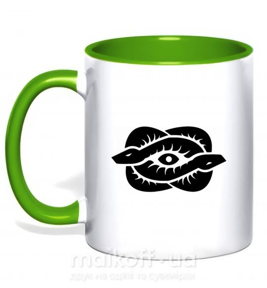 Чашка з кольоровою ручкою Змеи и глаз Зелений фото