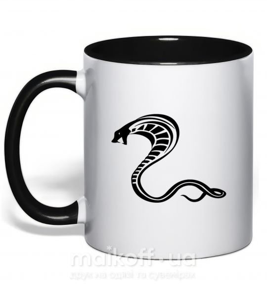 Чашка з кольоровою ручкою Черная кобра Чорний фото