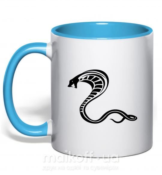 Чашка з кольоровою ручкою Черная кобра Блакитний фото