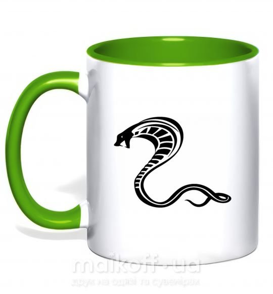 Чашка з кольоровою ручкою Черная кобра Зелений фото