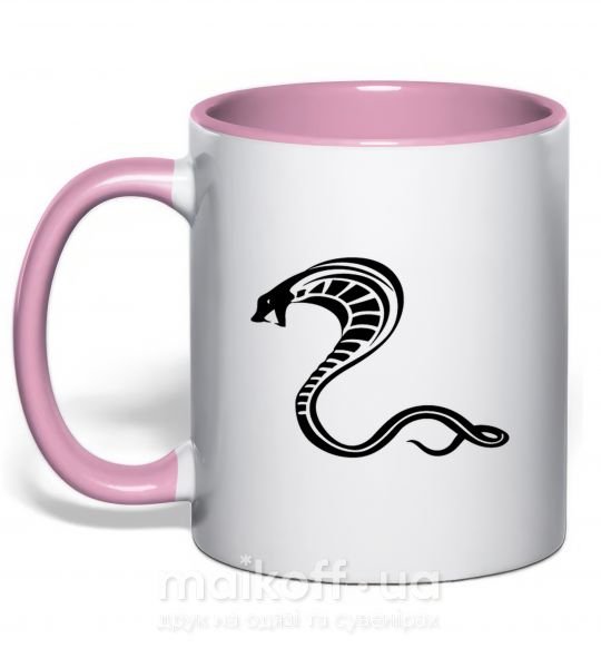 Чашка з кольоровою ручкою Черная кобра Ніжно рожевий фото