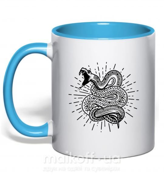 Чашка с цветной ручкой Змея укус Голубой фото