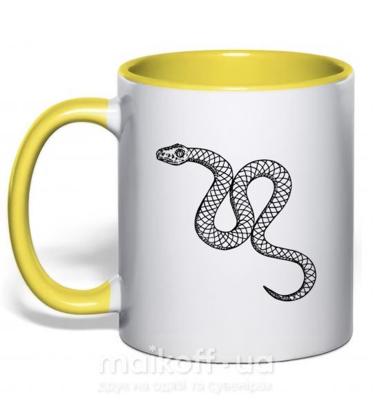 Чашка з кольоровою ручкою Змея ползет Сонячно жовтий фото