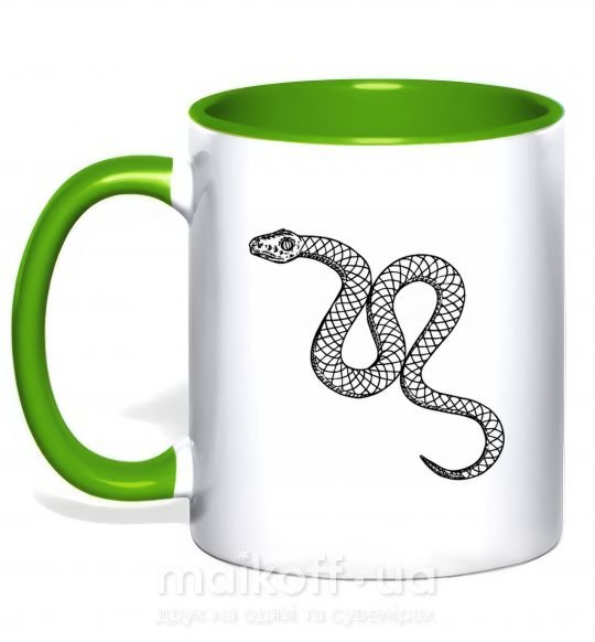 Чашка з кольоровою ручкою Змея ползет Зелений фото