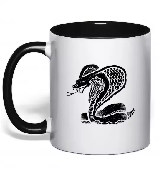 Чашка з кольоровою ручкою Кобра повзе Чорний фото