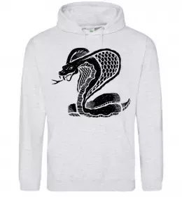 Мужская толстовка (худи) Кобра контур тонкий Серый меланж фото