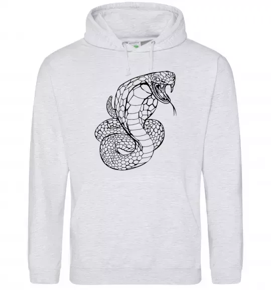 Мужская толстовка (худи) Кобра контур тонкий Серый меланж фото