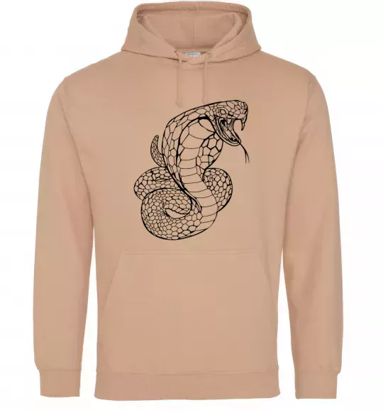 Мужская толстовка (худи) Кобра контур тонкий Песочный фото