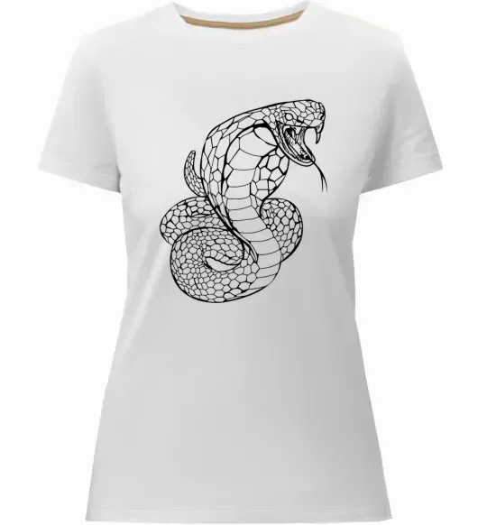 Жіноча преміум футболка Кобра контур тонкий Білий фото