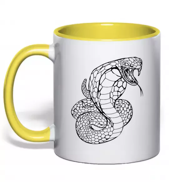 Чашка з кольоровою ручкою Кобра контур тонкий Сонячно жовтий фото