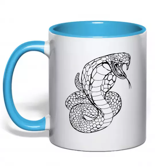 Чашка з кольоровою ручкою Кобра контур тонкий Блакитний фото