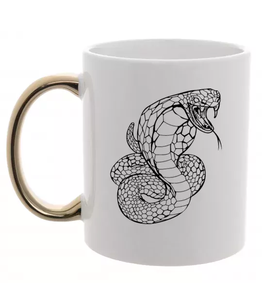 Чашка з кольоровою ручкою Кобра контур тонкий Золото фото