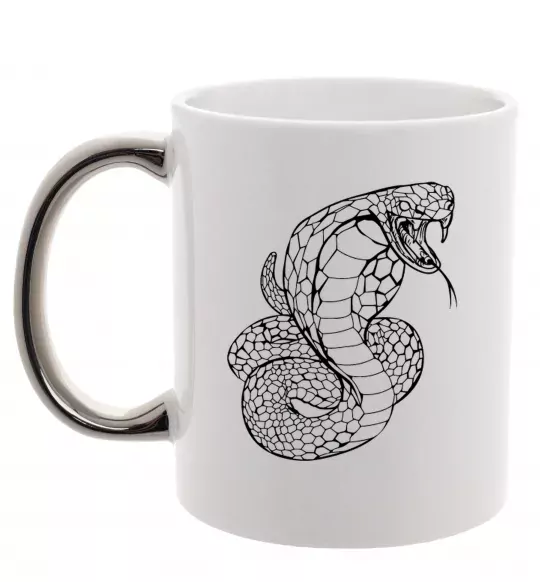 Чашка з кольоровою ручкою Кобра контур тонкий Срібло фото