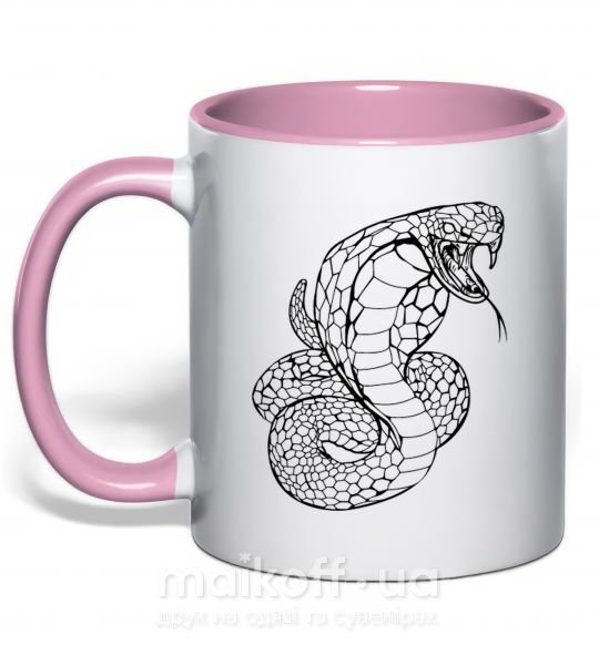 Чашка с цветной ручкой Кобра контур тонкий Нежно розовый фото