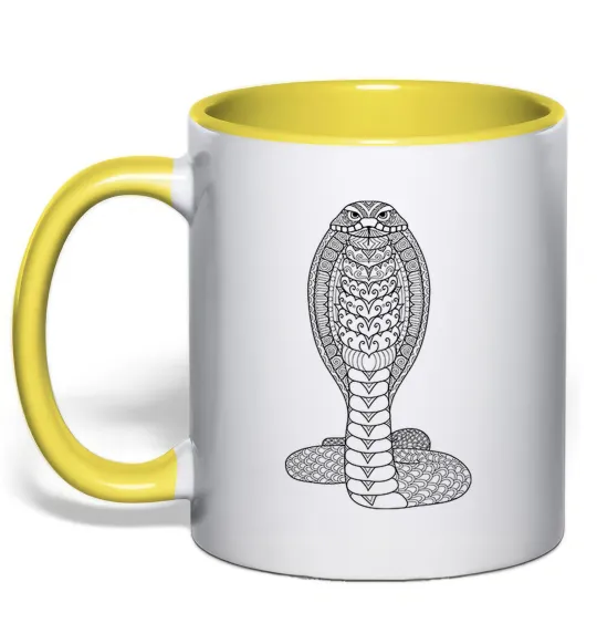 Чашка з кольоровою ручкою Кобра візерунок Лимонний фото