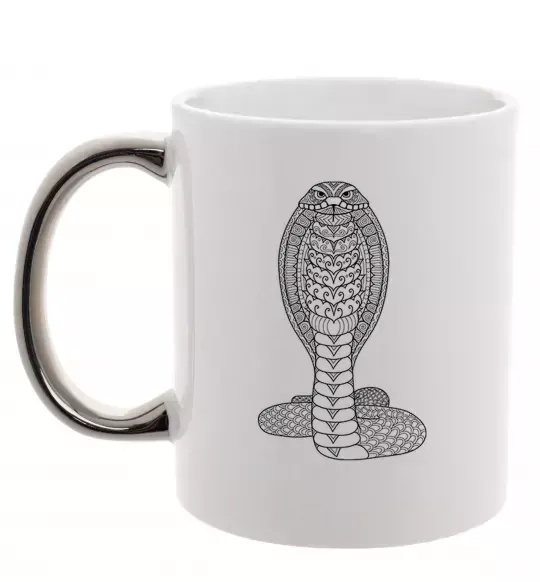 Чашка с цветной ручкой Кобра візерунок Серебро фото