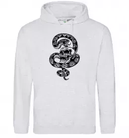 Мужская толстовка (худи) Змія з візерунком і череп Серый меланж фото