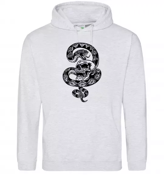 Жіноча толстовка (худі) Змія з візерунком і череп Сірий меланж фото