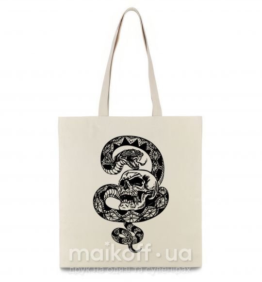 Еко-сумка Змея с узором и череп Бежевий фото